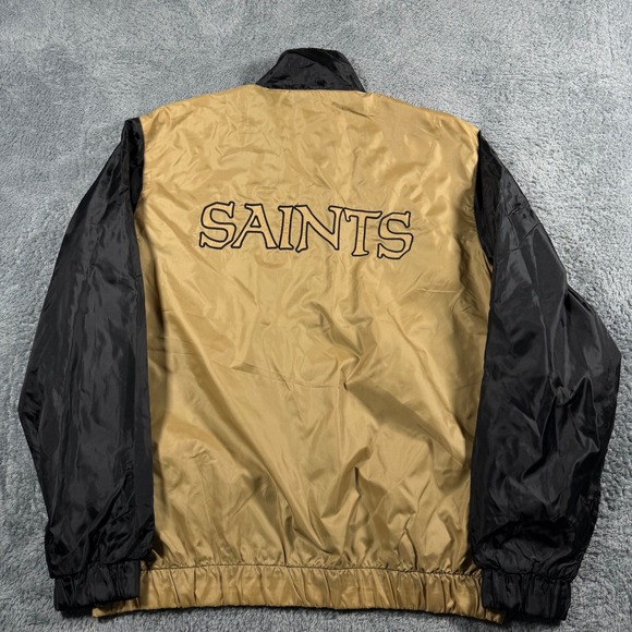 NFL New Orleans Saints Windbreaker Jacket Color Block  Black Gold Full Zip - L - Picture 3 of 5